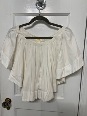 Maeve Ivory Pleated Flutter Sleeve Blouse